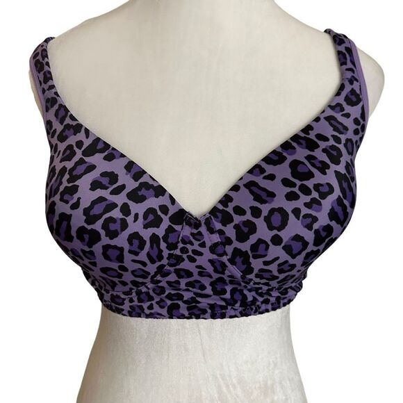 RHONDA SHEAR PURPLE LEOPARD MOLDED CUP WIRELESS BRA WITH LACE BACK SIZE SMALL - Picture 2 of 15